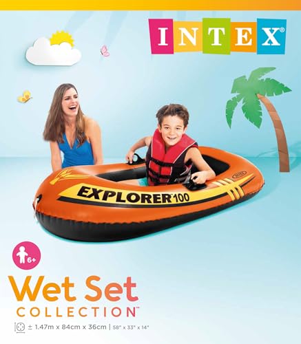Intex 58329EP Explorer 100 Inflatable Boat: Dual Air Chambers – Welded Oar Locks – Grab Rope – 1-Person – 120lb Weight Capacity