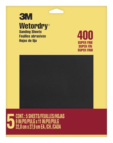3M Wetordry Sandpaper, 9 in. x 11 in., 400 Grit, 5 Sheets, For Sanding Between Coats of Varnish, Lacquer, Paint & other finishes, Waterproof Paper,Sanding Paper (9085NA)