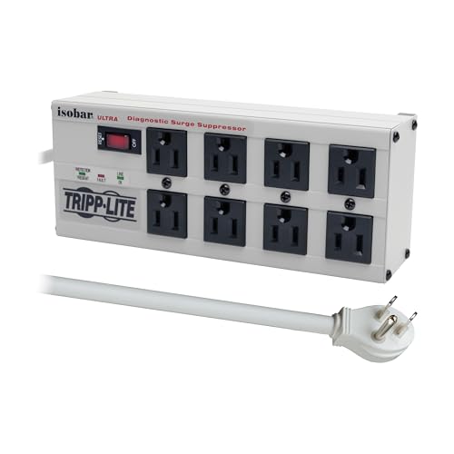Tripp Lite ISOBAR8ULTRA Isobar 8 Outlet Heavy Duty Power Strip Surge Protector, 3840 Joules, 12ft Cord, Flat Plug, Metal Power Strip, Industrial Garage Work Shop Bench, Under Desk and Wall Mountable