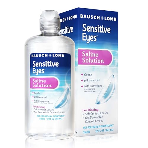 Bausch + Lomb Sensitive Eyes Saline Solution, Gentle Daily Rinse for Soft & Gas Permeable Contact Lenses, with Potassium, 12 Fl Oz