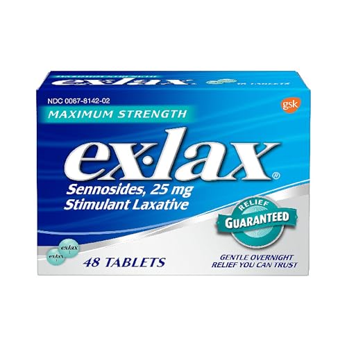 Ex-Lax Maximum Strength Stimulant Laxative Constipation Relief Pills for Occasional Constipation, Gentle Laxatives - 48 Count