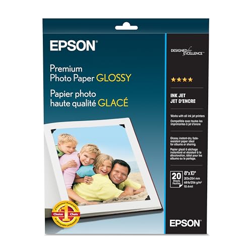 Epson Premium Photo Paper GLOSSY (8x10 Inches, 20 Sheets) (S041465),White
