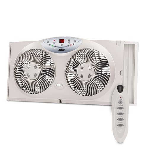 Bionaire Window Fan with Reversible Airflow Blades 3-Speed Programmable Thermostat Remote White