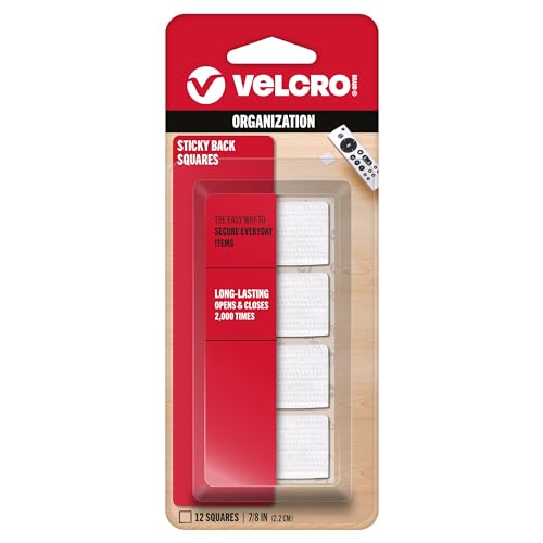 VELCRO Brand Sticky-Back Fasteners, Removable Adhesive, 0.88" X 0.88", White, 12 count (Pack of 1)
