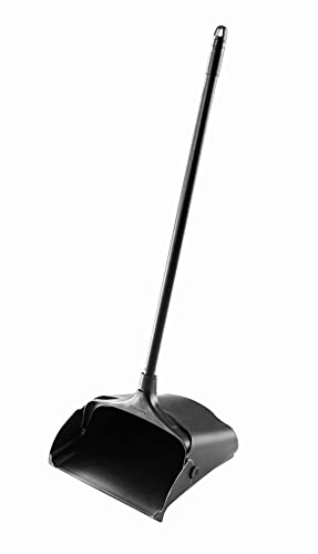Rubbermaid Commercial Products Dustpan with Long Handle Plastic Black Compatible with Any Broom for Lobby/Restaurant/Off