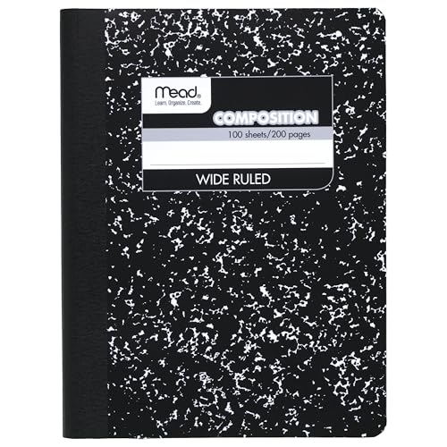 Mead Composition Notebook, Wide Ruled Paper, 7-1/2" x 9-3/4", 100 Sheets, Black Marble (09910)