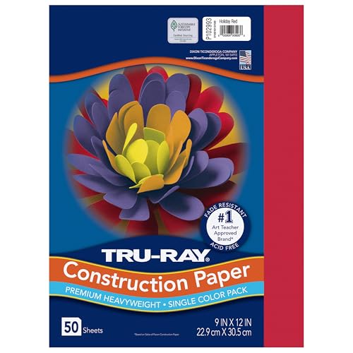 Tru-Ray Heavyweight Construction Paper, Holiday Red, 9" x 12", 50 Sheets