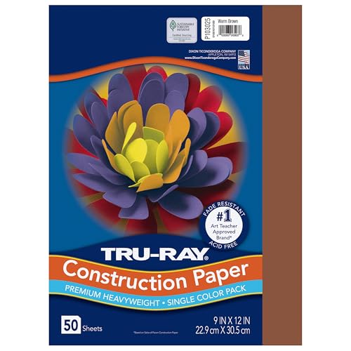 PACON-103031 Tru-Ray Heavyweight Construction Paper, Warm Brown, 9" x 12", 50 Sheets