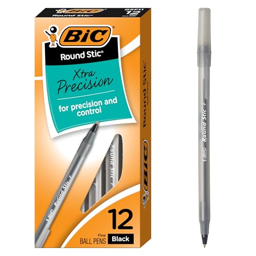 Round Stic Xtra Precision Fine Black Ballpoint Pens Medium Point 08
