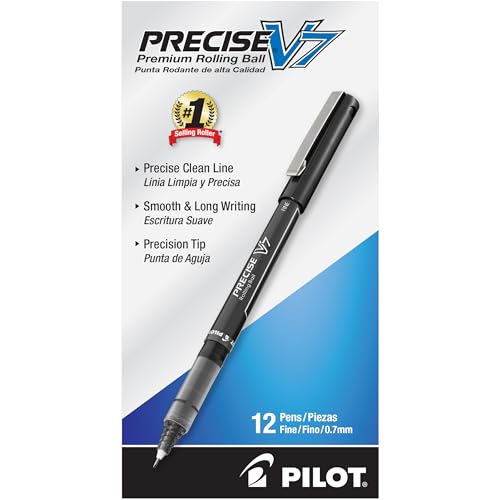 Pilot, Precise V7, Capped Liquid Ink Rolling Ball Pens, Fine Point 0.7 mm, Black, Pack of 12
