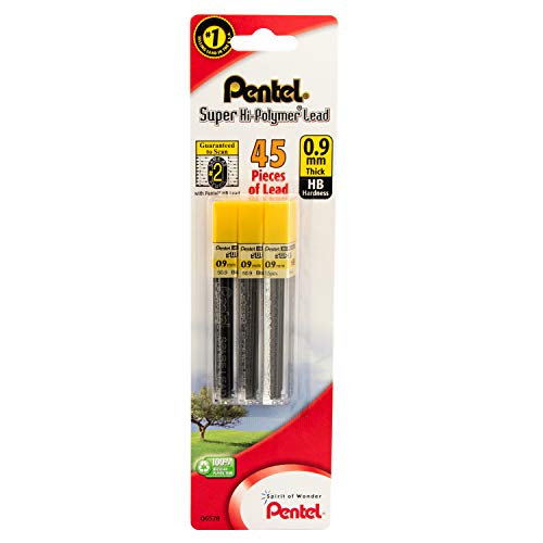 Pentel® Super Hi-Polymer® Leads, 0.9 mm, HB, Medium, 12 Leads Per Tube, Pack Of 3 Tubes