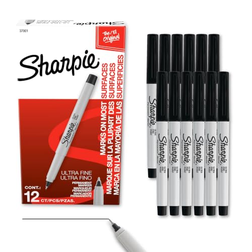 Permanent Markers Ultra Fine Tip Black 12 Count Quick Drying Fade