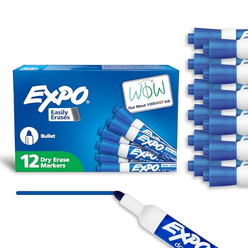 EXPO Low Odor Dry Erase Markers Bullet Tip Blue 12 Count