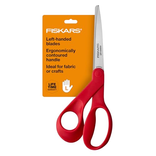 Fiskars All-Purpose Left-Handed Scissors, Gifts for Mom, Ergonomically Contoured, Stainless Steel, 8", Red