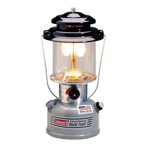 Coleman Powerhouse Dual Fuel Lantern Shines up to 800 Lumens 2-Mantle Lantern Uses Coleman Liquid Fuel or Gasoline with Adjustable Brightness Carry Handle Mantles & Funnel Included