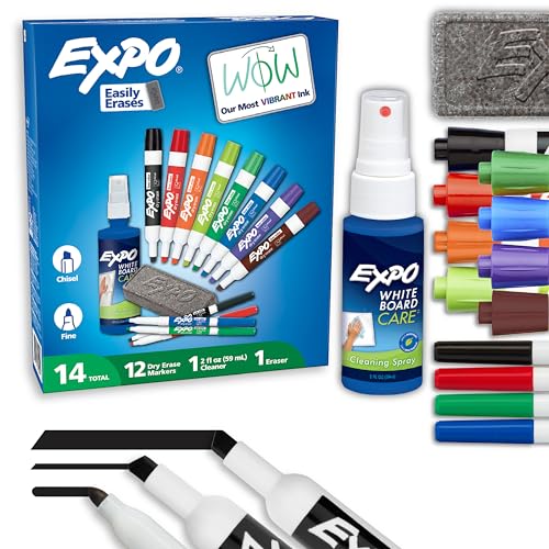 EXPO Dry Erase Markers Kit, Fine and Chisel Tip Markers, Assorted Colors, Eraser, Spray Cleaner, 14 Count