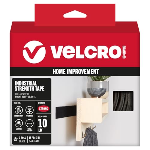 VELCRO Brand Heavy Duty Tape with Adhesive | 15 Ft x 2 In | Holds 10 lbs, Black | Industrial Strength Roll, Cut Strips to Length | Strong Hold for Indoor or Outdoor Use, 15ft x 2in