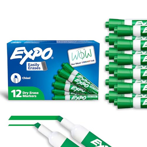 EXPO Low Odor Dry Erase Markers Chisel Tip Green 12 Count