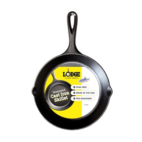 Lodge 8 Inch Cast Iron Pre-Seasoned Skillet – Signature Teardrop Handle - Use in the Oven, on the Stove, on the Grill, or Over a Campfire, Black