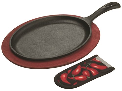 Lodge Cast Iron Oval Serving Skillet with Wood Underliner
