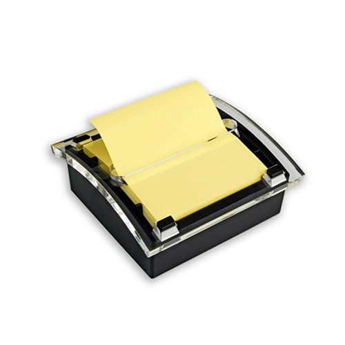 Post-it Note Dispenser, Sticky Note Holder, Black Base, Clear Top, Includes 50 Sheets of 3 in x 3 in Canary Yellow Pop-Up Notes, Classroom or Office Supplies