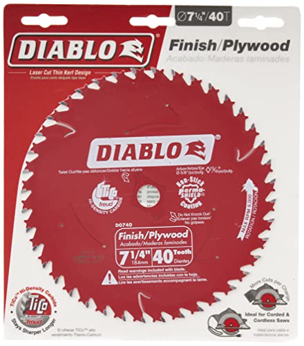 Diablo D0740X 7-1/4-Inch 40-Tooth Finish Saw Blade for Wood Plywood and Melamine