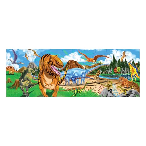 Melissa & Doug Land of Dinosaurs Floor Puzzle, 48 pc Jumbo Jigsaw Puzzle, Educational Screen Free Activity for Toddler, Preschoolers and Kids Ages 3+ (4 feet Long) - FSC Certified