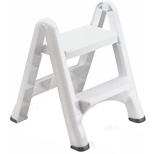 Rubbermaid Two-Step Folding Foot Stool 14-Inch High White 300 Pound Capacity