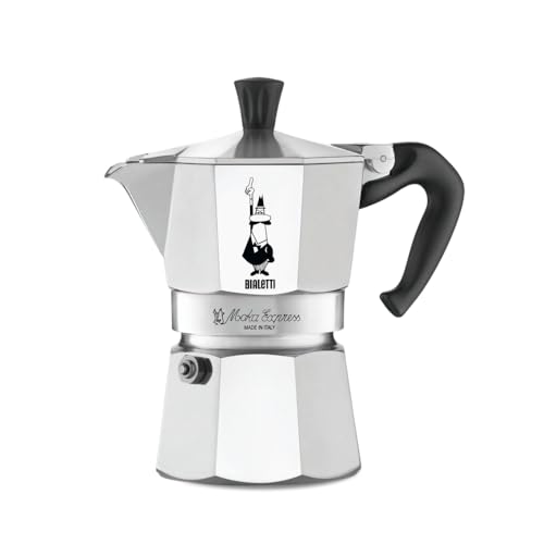 (-43%) Bialetti - Moka Express: Ikonische Espressomaschine für die Herdplatte, Macht echten Italienischen Kaffee, Moka-Kanne 3 Tassen (130 ml), Aluminium, Silber