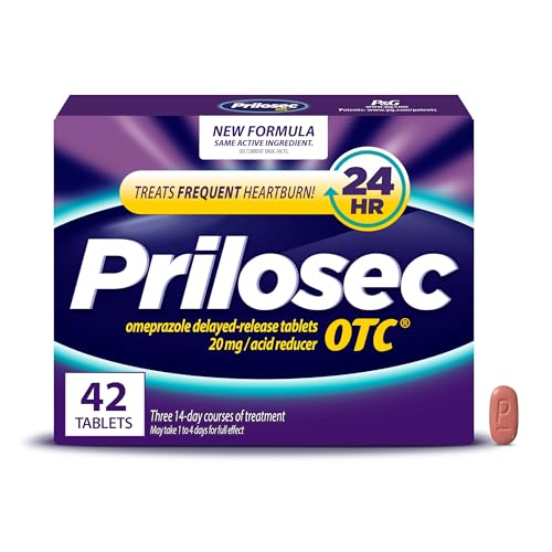 Prilosec OTC, Omeprazole Delayed Release 20mg, Acid Reducer, Treats Frequent Heartburn for 24 Hour Relief, All Day, All Night*, 20mg, 42 Tablets