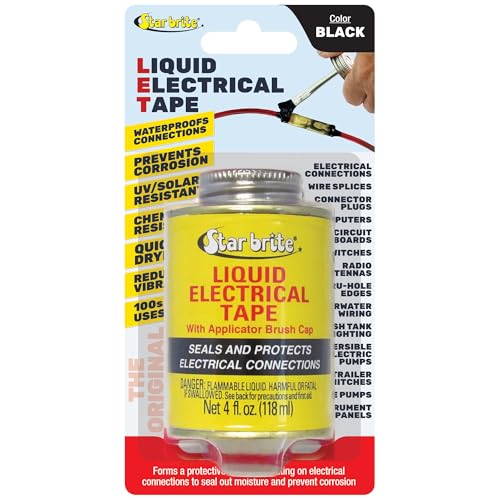 STAR BRITE Liquid Electrical Tape with Applicator Brush Cap - Superior Adhesion & Flexible Protection for Frayed Cables. Terminals & Electric Splices 4 OZ (084104B)