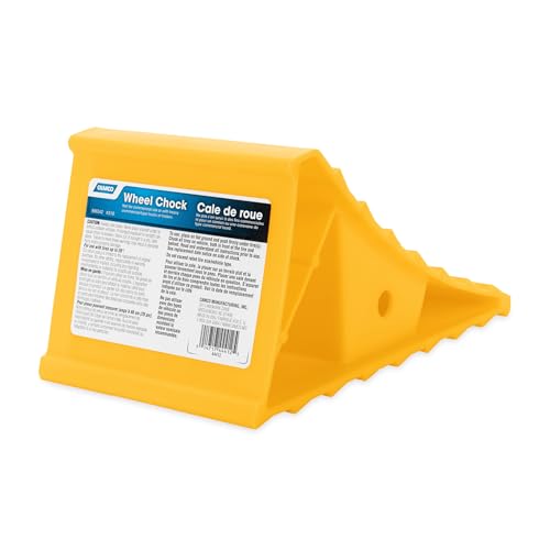 Camco Standard Wheel Chock for Trailers & RVs - Heavy Duty Trailer Wheel Chock Constructed of Durable Plastic w/UV inhibitors - for Use w/Tires Up to 26-inches - Re-Hitch in Confidence - 44412