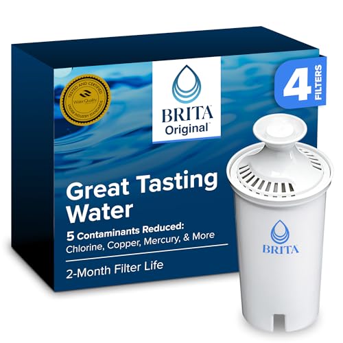 Brita Standard Water Filter for Pitchers and Dispensers, BPA-Free, Reduces Copper, Cadmium and Mercury Impurities, Lasts Two Months or 40 Gallons, Includes 4 Filters for Pitchers