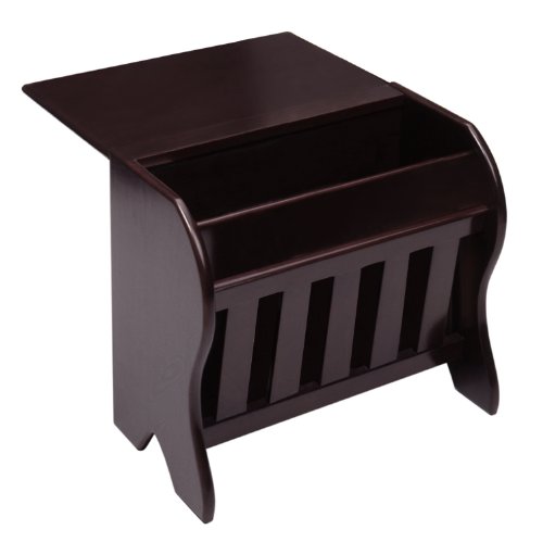 Winsome Wood Magazine Rack with Drop Leaf Table A sophisticated wooden magazine rack that adds a