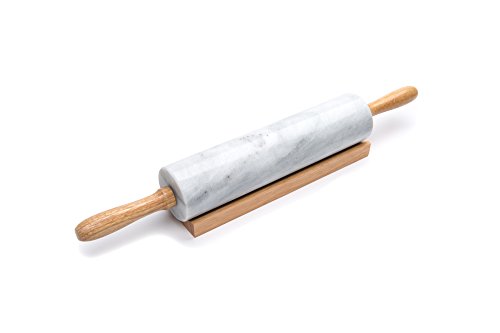 Fox Run Polished Marble Rolling Pin with Wooden Cradle
