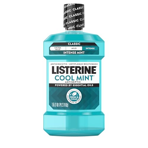 Listerine Cool Mint Antiseptic Mouthwash, Daily Oral Rinse Kills 99.9% of Germs that Cause Bad Breath, Plaque and Gingivitis. For a Fresh, Clean Mouth, Cool Mint Flavor, 1.5 L