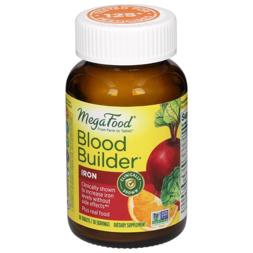 MegaFood Blood Builder Iron Supplement for Women & Men - Increase Iron Levels Without Side Effects - Combats Fatigue - with Vitamin B12, Folic Acid & Vitamin C for Absorption - Vegan - 30 Tablets