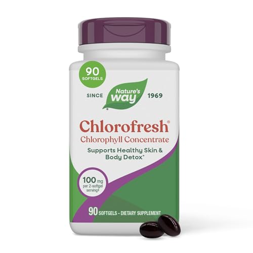 Nature’s Way Chlorofresh Chlorophyll Concentrate, Chlorophyll Supplements, Supports Detox Pathways* & Healthy Skin*, Chlorophyllin Copper Complex, Internal Deodorant*, 90 Softgels (Packaging May Vary)