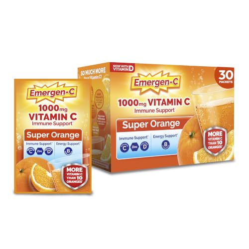 Emergen-C 1000mg Vitamin C Powder with Zinc, Super Orange, 30 Count