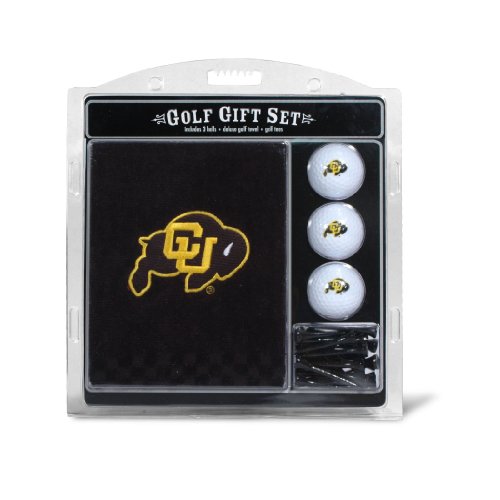 Team Golf NCAA Colorado Buffaloes Gift Set: Embroidered Golf Towel, 3 Golf Balls, and 14 Golf Tees 2-3/4" Regulation, Tri-Fold Towel 16" x 22" & 100% Cotton