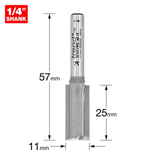 Trend Professional Straight Two Flute Router Cutter, 1/4 Inch Shank, 11mm Cut Diameter, Tungsten Carbide Tipped, 3/7X1/4TC