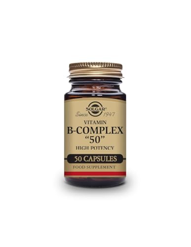 Solgar Vitamin B-Complex ''50'' Vegetable Capsules - Pack of 50 - High Potency Daily Capsule - Supports Mental Performance, Reduces Fatigue - For Busy and Active Lifestyles - With Thiamine, Riboflavin, Folic Acid - Vegan