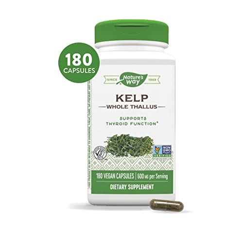 Nature's Way Kelp, Supports Thyroid Function*, 600 mg per Serving, Non-GMO Project Verified, 180 Capsules (Packaging May Vary)