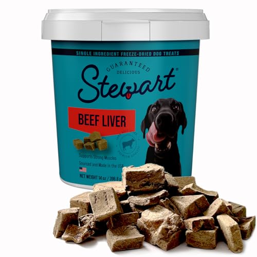 Stewart Single Ingredient Freeze Dried Raw Dog Treats, Beef Liver, 14 Ounce, Approx. 315 Pieces per Resealable Tub, Training Treats or Meal Topper, High Protein, Grain Free, Gluten Free
