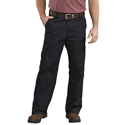 Dickies Men's Loose Fit Cargo Work Pant, Rinsed Black, 42W x 32L