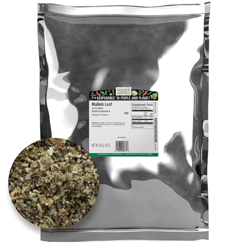 Frontier Co-op Dried Mullein Leaf, Kosher | 16 oz Bulk Bag | Mullein Loose Leaf, for Tea Bags, Mullein Gummies, Extract, Capsules - Verbascum thapsus