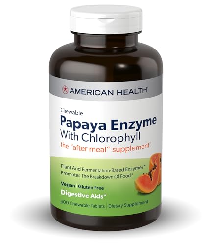 American Health Papaya Enzyme Chewable Tablets - Promotes Nutrient Absorption, Helps Digestion and Freshens Breath with Chlorophyll & Pepermint Oil - Gluten-Free, Vegetarian - 600 Count
