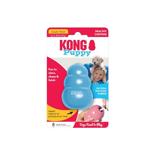 KONG Puppy - Natural Teething Rubber Chew Toy for Dogs - Stuffable Dog Toy for Extended Playtime - Chew & Fetch Toy for Puppies - for Small Puppies - Blue