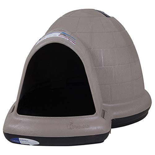 Petmate Large Dog House Outdoor Weatherproof - Indigo Igloo Dog House, Made in USA, for Large Dogs 50 to 90 pounds, TAUPE/BLACK