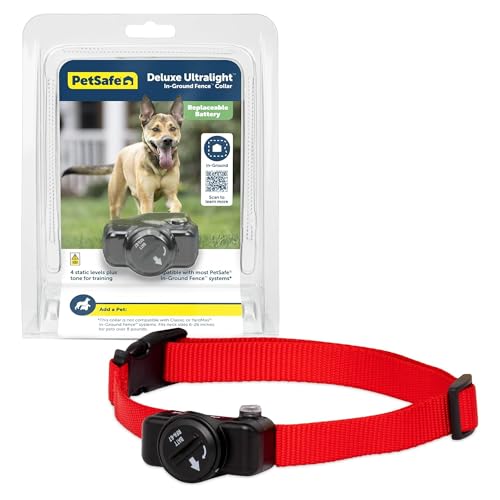 PetSafe Deluxe Ultralight Pet Fence Receiver Collar Electric Dog Containment, In Ground Dog Fence Waterproof Feature, Low Battery Indicator, Pet Collars for Dogs Collar Receiver